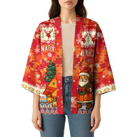 Native American Christmas Kimono with Red & Orange Geometric Pattern Santa Claus and Teepee Motif - Wonder Print Shop