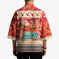 Native American Christmas Kimono with Red & Orange Geometric Pattern Santa Claus and Teepee Motif - Wonder Print Shop