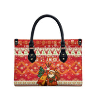 Native American Christmas Leather Bag with Red & Orange Geometric Pattern Santa Claus and Teepee Motif - Wonder Print Shop