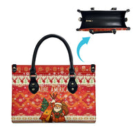 Native American Christmas Leather Bag with Red & Orange Geometric Pattern Santa Claus and Teepee Motif - Wonder Print Shop