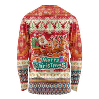 Native American Christmas Long Sleeve Shirt with Red & Orange Geometric Pattern Santa Claus and Teepee Motif - Wonder Print Shop