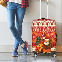 Native American Christmas Luggage Cover with Red & Orange Geometric Pattern Santa Claus and Teepee Motif - Wonder Print Shop