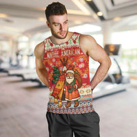 Native American Christmas Men Tank Top with Red & Orange Geometric Pattern Santa Claus and Teepee Motif - Wonder Print Shop