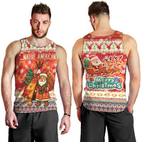 Native American Christmas Men Tank Top with Red & Orange Geometric Pattern Santa Claus and Teepee Motif - Wonder Print Shop