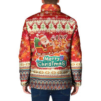 Native American Christmas Padded Jacket with Red & Orange Geometric Pattern Santa Claus and Teepee Motif - Wonder Print Shop