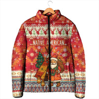 Native American Christmas Padded Jacket with Red & Orange Geometric Pattern Santa Claus and Teepee Motif - Wonder Print Shop
