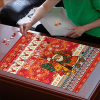 Native American Christmas Puzzle with Red & Orange Geometric Pattern Santa Claus and Teepee Motif - Wonder Print Shop