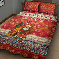 Native American Christmas Quilt Bed Set with Red & Orange Geometric Pattern Santa Claus and Teepee Motif - Wonder Print Shop