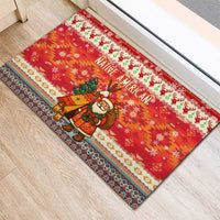 Native American Christmas Rubber Doormat with Red & Orange Geometric Pattern Santa Claus and Teepee Motif - Wonder Print Shop
