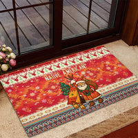 Native American Christmas Rubber Doormat with Red & Orange Geometric Pattern Santa Claus and Teepee Motif - Wonder Print Shop