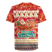 Native American Christmas Rugby Jersey with Red & Orange Geometric Pattern Santa Claus and Teepee Motif - Wonder Print Shop