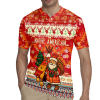 Native American Christmas Rugby Jersey with Red & Orange Geometric Pattern Santa Claus and Teepee Motif - Wonder Print Shop