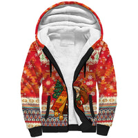 Native American Christmas Sherpa Hoodie with Red & Orange Geometric Pattern Santa Claus and Teepee Motif - Wonder Print Shop