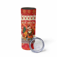 Native American Christmas Skinny Tumbler with Red & Orange Geometric Pattern Santa Claus and Teepee Motif - Wonder Print Shop