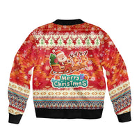 Native American Christmas Sleeve Zip Bomber Jacket with Red & Orange Geometric Pattern Santa Claus and Teepee Motif - Wonder Print Shop