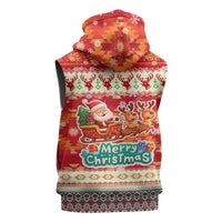 Native American Christmas Sleeveless Zip Hoodie with Red & Orange Geometric Pattern Santa Claus and Teepee Motif - Wonder Print Shop