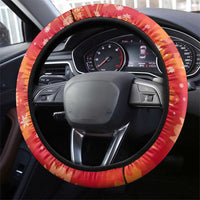 Native American Christmas Steering Wheel Cover with Red & Orange Geometric Pattern Santa Claus and Teepee Motif - Wonder Print Shop