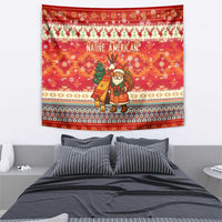 Native American Christmas Tapestry with Red & Orange Geometric Pattern Santa Claus and Teepee Motif - Wonder Print Shop