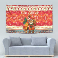 Native American Christmas Tapestry with Red & Orange Geometric Pattern Santa Claus and Teepee Motif - Wonder Print Shop