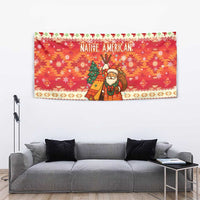 Native American Christmas Tapestry with Red & Orange Geometric Pattern Santa Claus and Teepee Motif - Wonder Print Shop