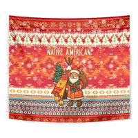 Native American Christmas Tapestry with Red & Orange Geometric Pattern Santa Claus and Teepee Motif - Wonder Print Shop