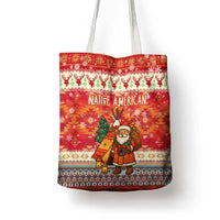 Native American Christmas Tote Bag with Red & Orange Geometric Pattern Santa Claus and Teepee Motif - Wonder Print Shop