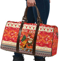 Native American Christmas Travel Bag with Red & Orange Geometric Pattern Santa Claus and Teepee Motif - Wonder Print Shop