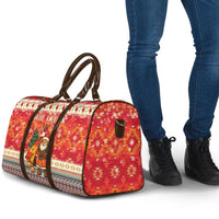Native American Christmas Travel Bag with Red & Orange Geometric Pattern Santa Claus and Teepee Motif - Wonder Print Shop