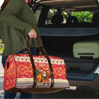 Native American Christmas Travel Bag with Red & Orange Geometric Pattern Santa Claus and Teepee Motif - Wonder Print Shop