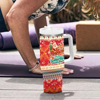 Native American Christmas Tumbler With Handle with Red & Orange Geometric Pattern Santa Claus and Teepee Motif - Wonder Print Shop