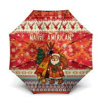 Native American Christmas Umbrella with Red & Orange Geometric Pattern Santa Claus and Teepee Motif - Wonder Print Shop