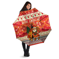 Native American Christmas Umbrella with Red & Orange Geometric Pattern Santa Claus and Teepee Motif - Wonder Print Shop