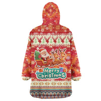 Native American Christmas Wearable Blanket Hoodie with Red & Orange Geometric Pattern Santa Claus and Teepee Motif - Wonder Print Shop