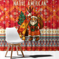 Native American Christmas Window Curtain with Red & Orange Geometric Pattern Santa Claus and Teepee Motif - Wonder Print Shop