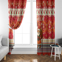 Native American Christmas Window Curtain with Red & Orange Geometric Pattern Santa Claus and Teepee Motif - Wonder Print Shop