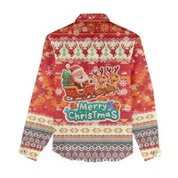 Native American Christmas Women Casual Shirt with Red & Orange Geometric Pattern Santa Claus and Teepee Motif - Wonder Print Shop