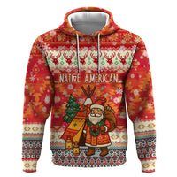 Native American Christmas Zip Hoodie with Red & Orange Geometric Pattern Santa Claus and Teepee Motif - Wonder Print Shop