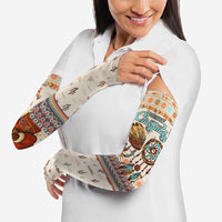 Native American Christmas Arm Sleeves with Beige Tribal Pattern Santa Claus and Dreamcatcher Motif - Wonder Print Shop