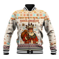 Native American Christmas Baseball Jacket with Beige Tribal Pattern Santa Claus and Dreamcatcher Motif - Wonder Print Shop