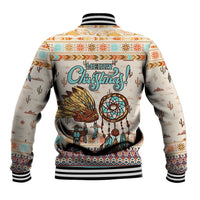 Native American Christmas Baseball Jacket with Beige Tribal Pattern Santa Claus and Dreamcatcher Motif - Wonder Print Shop