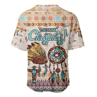 Native American Christmas Baseball Jersey with Beige Tribal Pattern Santa Claus and Dreamcatcher Motif - Wonder Print Shop