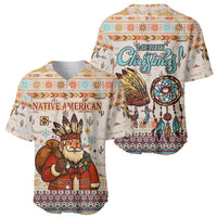 Native American Christmas Baseball Jersey with Beige Tribal Pattern Santa Claus and Dreamcatcher Motif - Wonder Print Shop