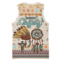 Native American Christmas Basketball Jersey with Beige Tribal Pattern Santa Claus and Dreamcatcher Motif - Wonder Print Shop