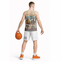 Native American Christmas Basketball Jersey with Beige Tribal Pattern Santa Claus and Dreamcatcher Motif - Wonder Print Shop