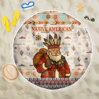 Native American Christmas Beach Blanket with Beige Tribal Pattern Santa Claus and Dreamcatcher Motif - Wonder Print Shop