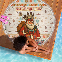 Native American Christmas Beach Blanket with Beige Tribal Pattern Santa Claus and Dreamcatcher Motif - Wonder Print Shop