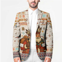 Native American Christmas Blazer with Beige Tribal Pattern Santa Claus and Dreamcatcher Motif - Wonder Print Shop