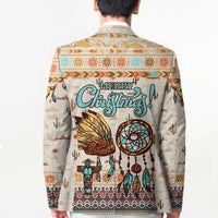 Native American Christmas Blazer with Beige Tribal Pattern Santa Claus and Dreamcatcher Motif - Wonder Print Shop
