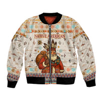Native American Christmas Bomber Jacket with Beige Tribal Pattern Santa Claus and Dreamcatcher Motif - Wonder Print Shop