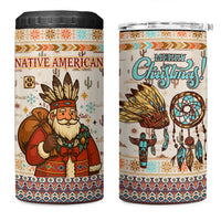 Native American Christmas 4 in 1 Can Cooler Tumbler with Beige Tribal Pattern Santa Claus and Dreamcatcher Motif - Wonder Print Shop